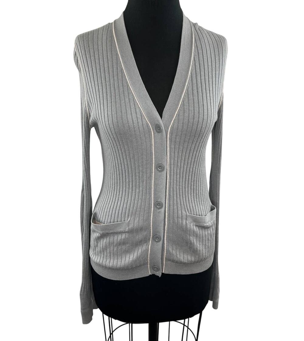 MARC BY MARC Gray Silk Cotton Cashmere Blent V-Neck Button-Up Cardigan Sweater L